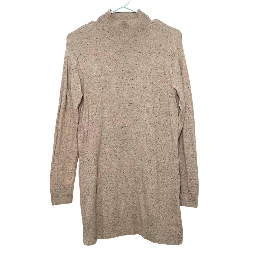 J Jill Mock Neck Pullover Sweater Womens XS Beige Speckled Light Academia Preppy
